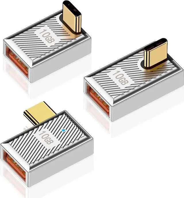 Main image of AOMOPROING 90 Degree USB A to USB C Adapter 10Gbps, Right Angle Type C Male to Type A Female Converter 120W Charging Zinc Alloy Extender Conenctor for iPad,Mac Book,Galaxy S23, 3-Pack