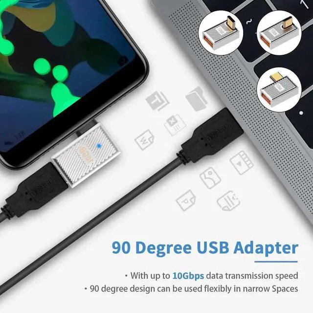 Alt view image 6 of 7 - AOMOPROING 90 Degree USB A to USB C Adapter 10Gbps, Right Angle Type C Male to Type A Female Converter 120W Charging Zinc Alloy Extender Conenctor for iPad,Mac Book,Galaxy S23, 3-Pack