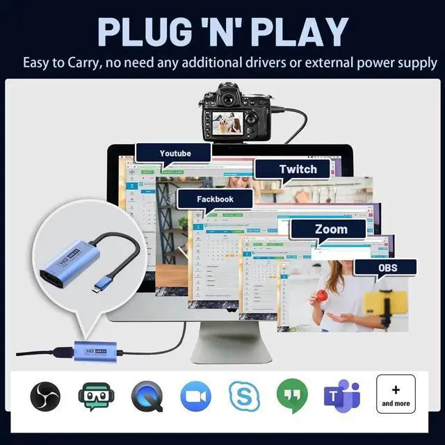 Alt view image 5 of 7 - AOMOPROING Video Capture Card, USB3.0 HDMI to USB-C Capture Device, Stream & Record at 2K@30FPS 1080P@60FPS, Compatible with iPad Mac OS Windows, Quest 3, OBS, Zoom, PS5/4, Switch, Xbox (Blue)