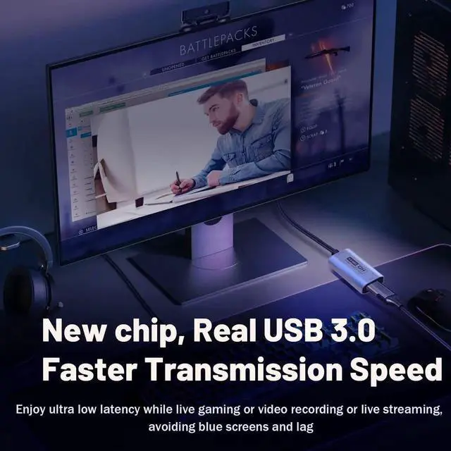 Alt view image 4 of 7 - AOMOPROING Video Capture Card, USB3.0 HDMI to USB-C Capture Device, Stream & Record at 2K@30FPS 1080P@60FPS, Compatible with iPad Mac OS Windows, Quest 3, OBS, Zoom, PS5/4, Switch, Xbox (Blue)