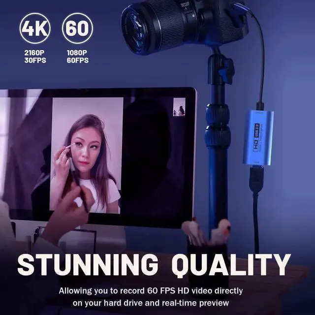 Alt view image 3 of 7 - AOMOPROING Video Capture Card, USB3.0 HDMI to USB-C Capture Device, Stream & Record at 2K@30FPS 1080P@60FPS, Compatible with iPad Mac OS Windows, Quest 3, OBS, Zoom, PS5/4, Switch, Xbox (Blue)