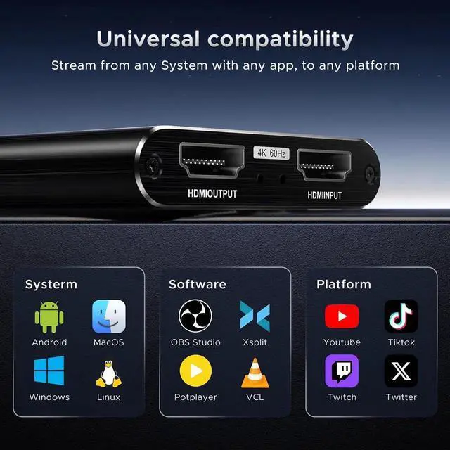Alt view image 2 of 7 - AOMOPROING Video Capture Card, Audio Video Capture Card, USB 3.0 Capture Card 4K HDMI Loop-Out, 1080P 60FPS/2K 30FPS Video Game Capture for Streaming Works for PS5/Switch/Camera/PC/OBS(Black)