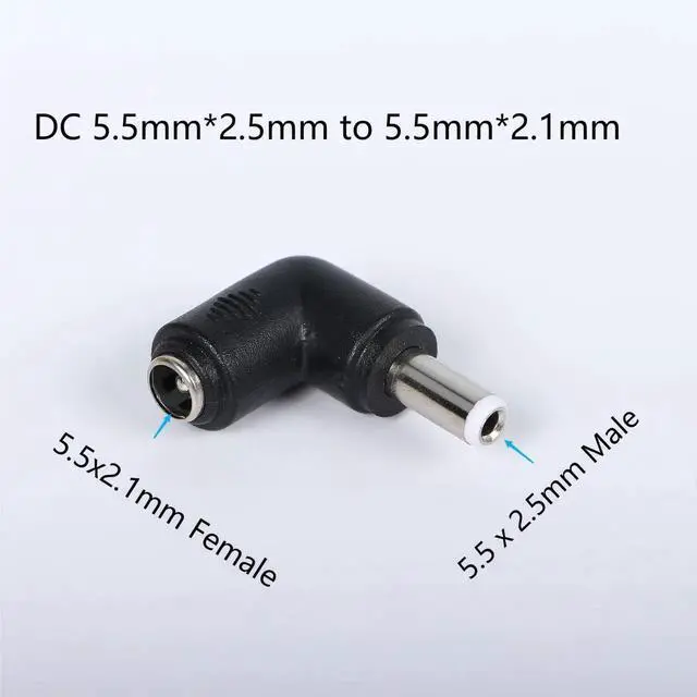 Alt view image 3 of 5 - Aomoproing DC Power Connector Adapter 90 Degree Angle DC5.5 x 2.5mm Male Plug to 5.5x2.1mm Female Jack Adapter Coupler DC 5521 Female to 5525 Male Converter 2pcs
