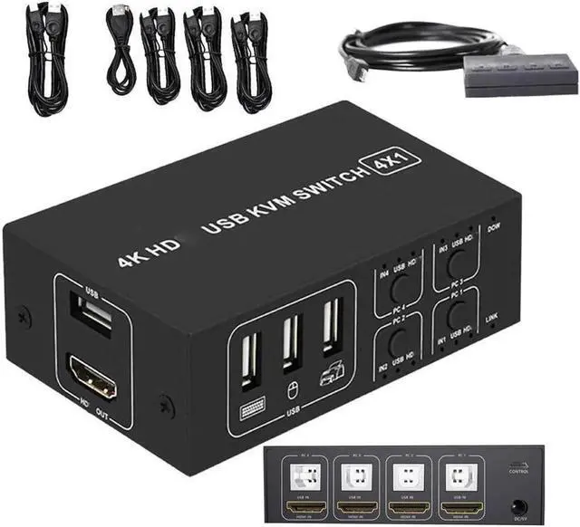 Main image of AOMOPROING 4 Port HDMI KVM Switch 4K@30HZ/1080P@60HZ USB HDMI KVM Switcher 4 in 1 Out USB HDMI for Mouse Keyboard Hub for PC Laptop Win7 Win10 MAC