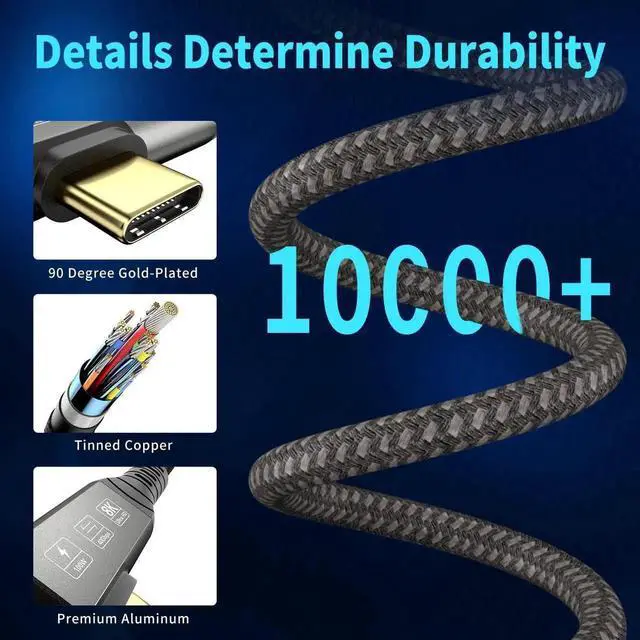 Alt view image 4 of 7 - USB4 Cable, with Thunderbolt 4 Cable, 240W Charging Cable, 40 Gbps Data Cable, 8K @ 60Hz HDR, USB C to USB C Cable, 90Degree for Hub, Dock MacBook, M2, M3, Mac SSD (90Degree USB4 40G 240W 1M) black