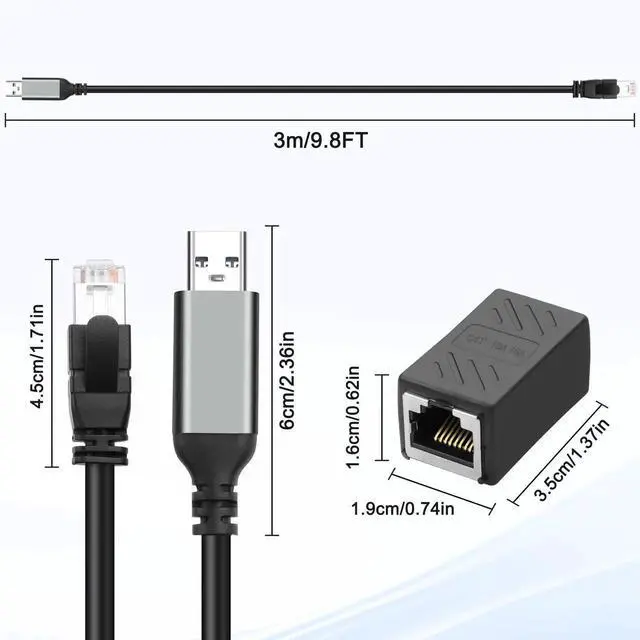 Alt view image 2 of 7 - Aomoproing USB A to Ethernet Cable Gigabit LAN Network 1 Gbps USB 3.0 Type A Male to RJ45 Male/Female Adapter Cord for Laptop PC and More Directly Connected to Switch, Router, Modem-2M/6.5FT