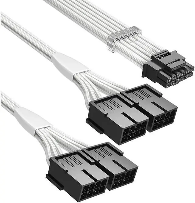 Main image of PCI-e 5.0 Extension Cable, RTX 4090 4080 16Pin(12+4) Male to 4x8Pin Female 12VHPWR Cable PCIE GPU Power Sleeved Extender Cord Compatible for GeForce RTX 4090/4080/4070Ti/3090Ti (14inch, White)