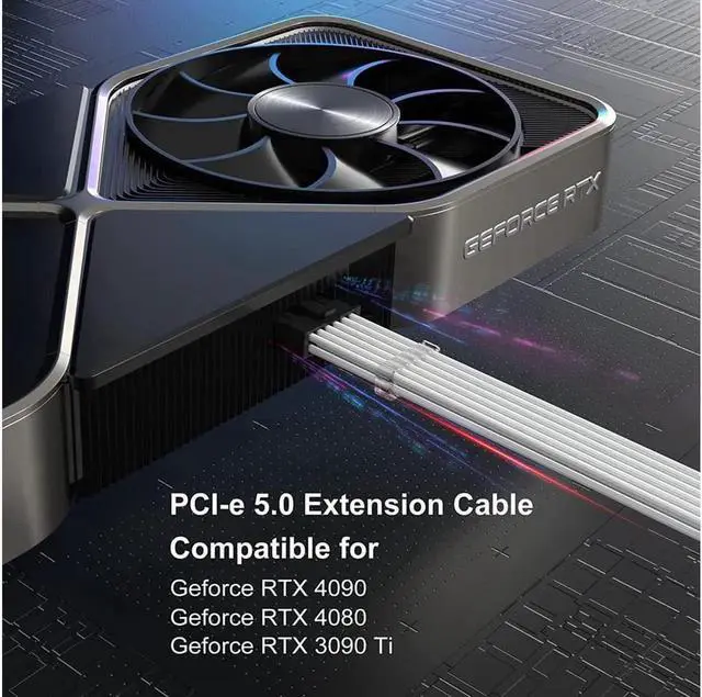 Alt view image 7 of 7 - PCI-e 5.0 Extension Cable, RTX 4090 4080 16Pin(12+4) Male to 4x8Pin Female 12VHPWR Cable PCIE GPU Power Sleeved Extender Cord Compatible for GeForce RTX 4090/4080/4070Ti/3090Ti (14inch, White)
