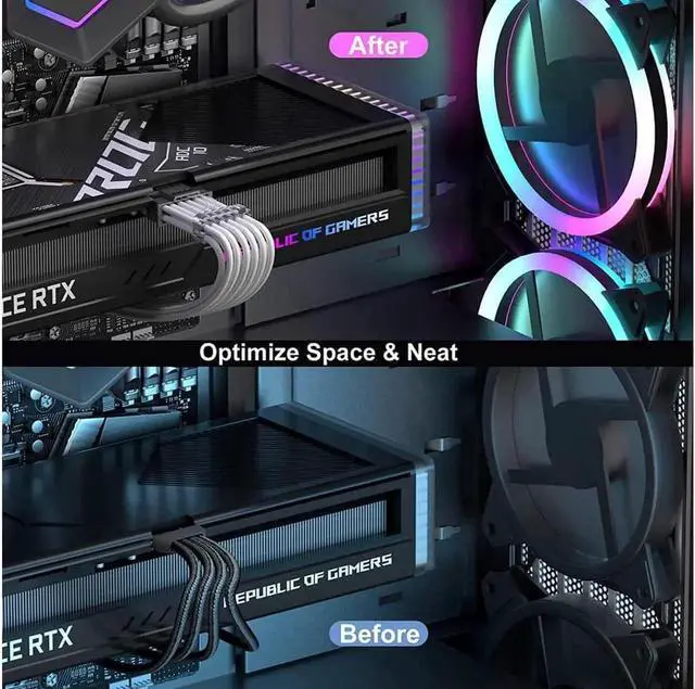 Alt view image 2 of 7 - PCI-e 5.0 Extension Cable, RTX 4090 4080 16Pin(12+4) Male to 4x8Pin Female 12VHPWR Cable PCIE GPU Power Sleeved Extender Cord Compatible for GeForce RTX 4090/4080/4070Ti/3090Ti (14inch, White)