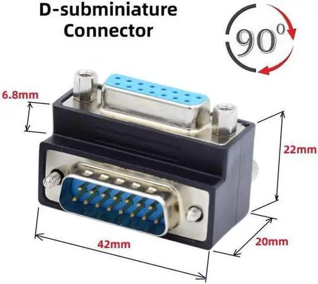 Alt view image 2 of 6 - Aomoproing Down 90 Degree Angled DSUB D-subminiature 15pin Male to Female Extension Adapter DB Connector