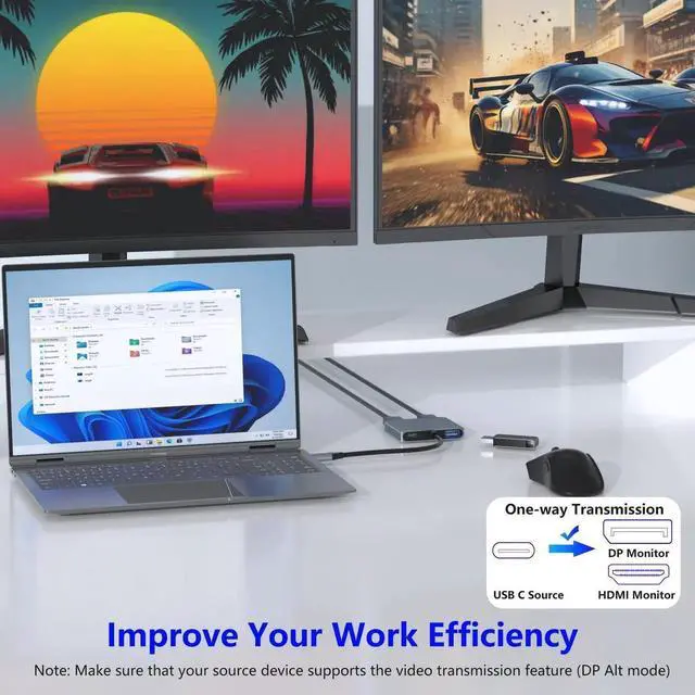 Alt view image 6 of 7 - USB C to DisplayPort and HDMI Adapter 4-in-1 with 100W PD & USB 3.0 Support Splitter Extended Display for Type C Devices, MacOS Only Mirrors Same Screen(SST), Windows Extend Two Different Screen