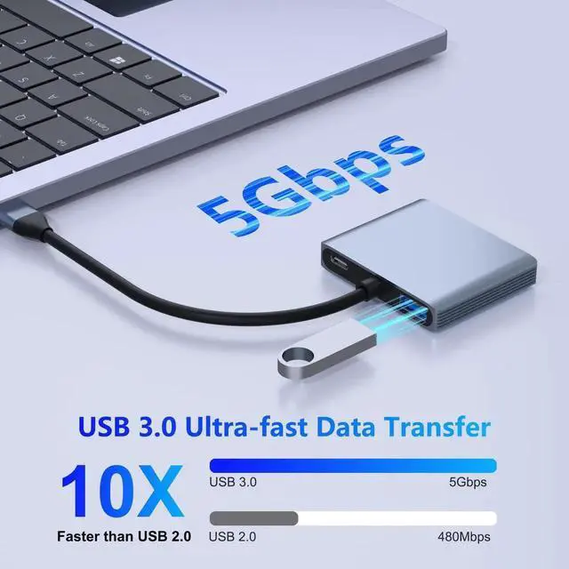 Alt view image 5 of 7 - USB C to DisplayPort and HDMI Adapter 4-in-1 with 100W PD & USB 3.0 Support Splitter Extended Display for Type C Devices, MacOS Only Mirrors Same Screen(SST), Windows Extend Two Different Screen