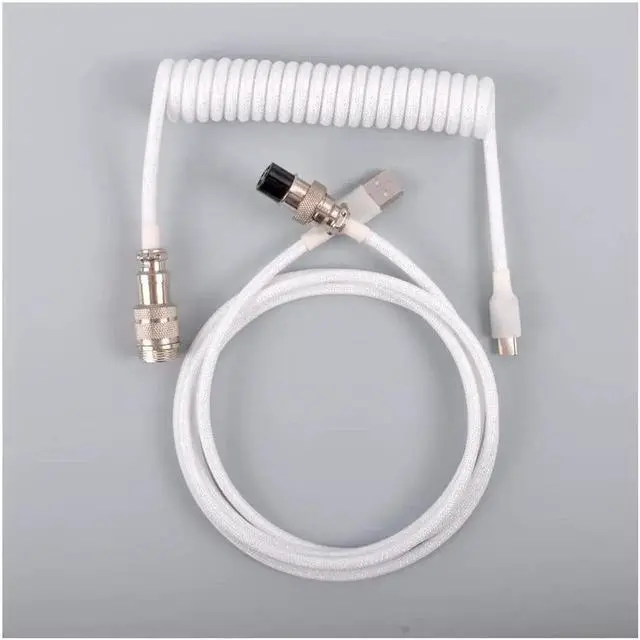 Alt view image 4 of 4 - Aomoproing Coiled Keyboard Cable for Gaming Mechanical Keyboard, Handwork Braided + PET Mesh, Metal Plug, with Detachable Metal Aviator Connector, 3 Meters USB C Aviator Cable (White)