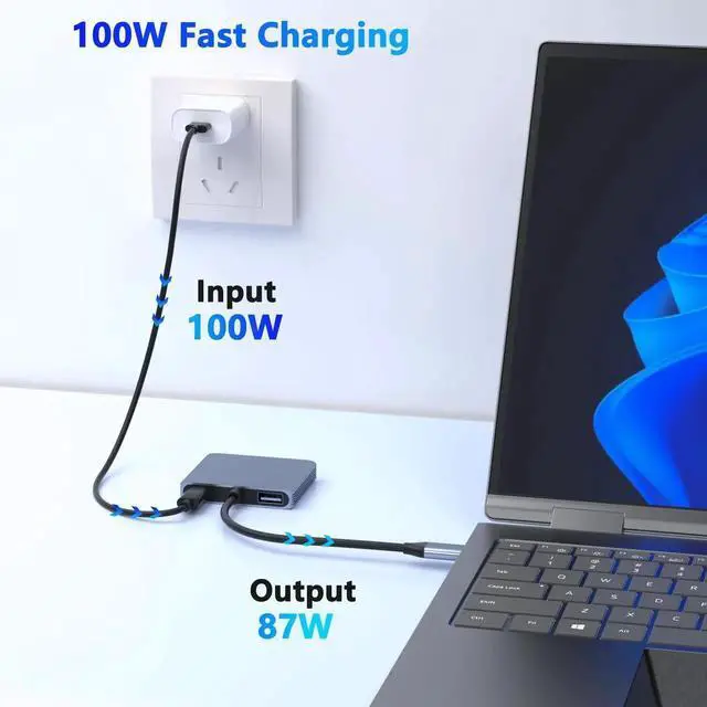 Alt view image 5 of 7 - AOMOPROING DisplayPort Splitter for Dual Monitors, 4K@60Hz USB-C to DisplayPort Adapter, Type-C Docking Station for HP/Mac, Display Port MST Hub with USB3.0/PD, Display Port Splitter for Dual Monitors