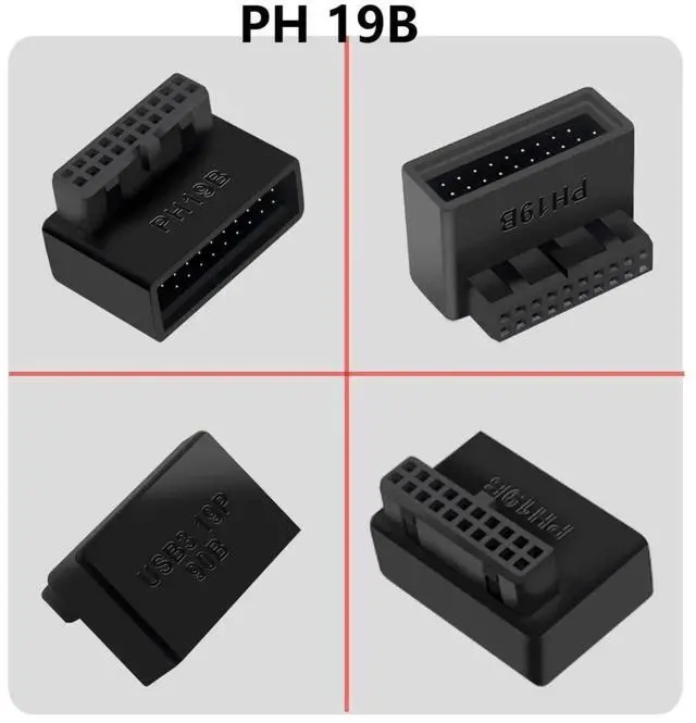 Alt view image 4 of 6 - Aomoproing  USB 3.0 90 Degree Motherboard Adapter 19 Pin/20 Pin Male to Female Extension Adapter L Turn Right Angle Socket for Desktop Motherboard (Down Angle PH19B)