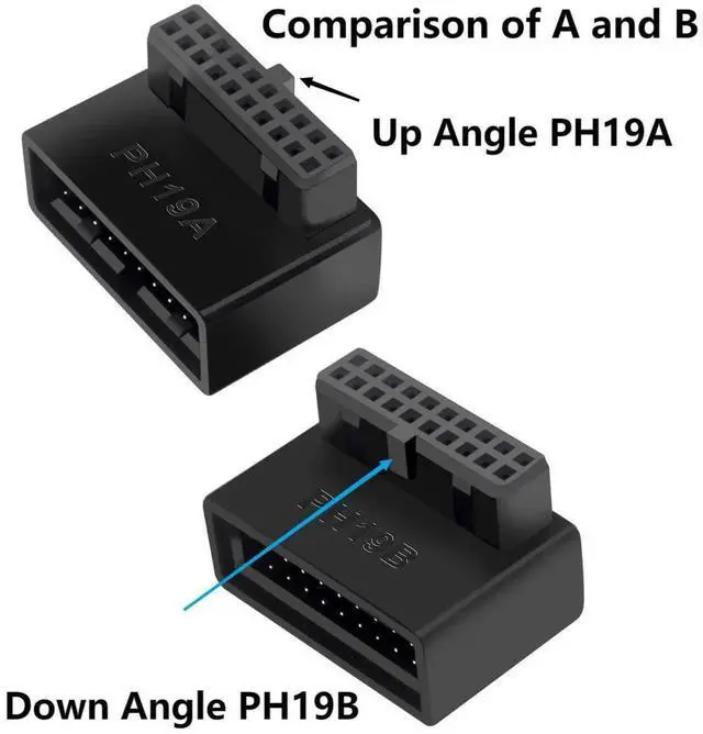 Alt view image 3 of 6 - Aomoproing  USB 3.0 90 Degree Motherboard Adapter 19 Pin/20 Pin Male to Female Extension Adapter L Turn Right Angle Socket for Desktop Motherboard (Down Angle PH19B)