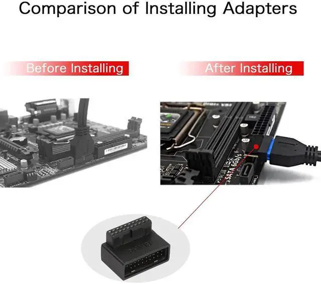 Alt view image 6 of 6 - Aomoproing  USB 3.0 90 Degree Motherboard Adapter 19 Pin/20 Pin Male to Female Extension Adapter L Turn Right Angle Socket for Desktop Motherboard (Down Angle PH19B)