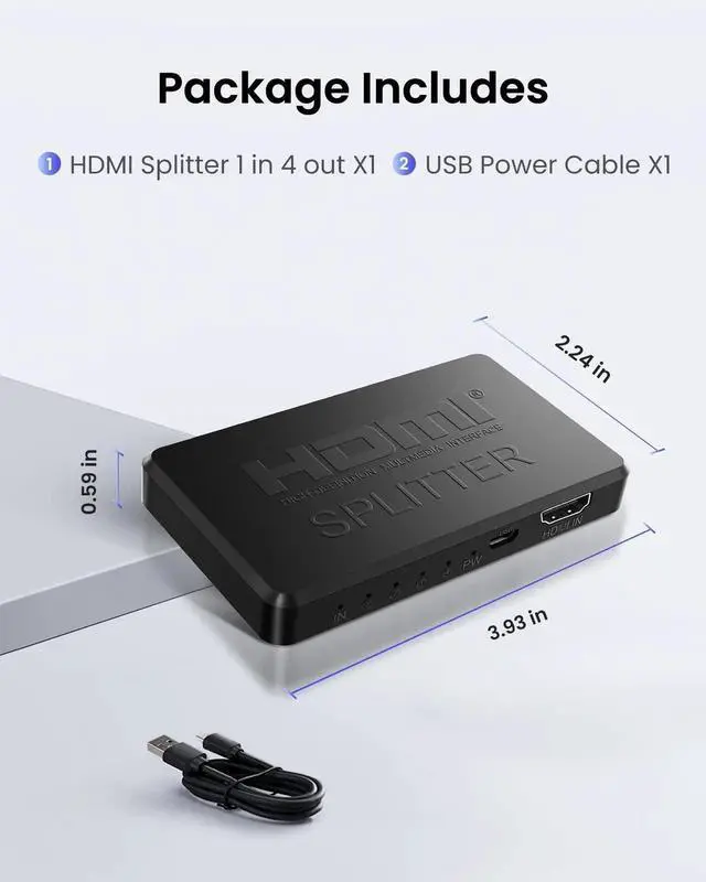 Alt view image 6 of 7 - Aomoproing HDMI Splitter 1 in 4 Out Support Duplicate/Mirror 1 Source Screen to 4 HDM-I Display Devices(Not Extend), 4 Port Hdmi Splitters for 3D,1080P, UHD TV(Not Include HDMI Cable)