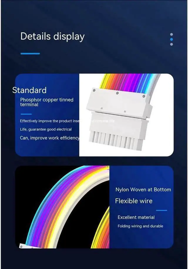 Alt view image 6 of 7 - RGB Power Extension Cable Power Luminous Cable,Power Connector Extension Cable,Dual Head Lamp 24Pin Row Acousto-Optic Synchronization,18AWG 41*0.16 Tinned Copper Wire,245mm,Arrayed Optical Fiber,Dual