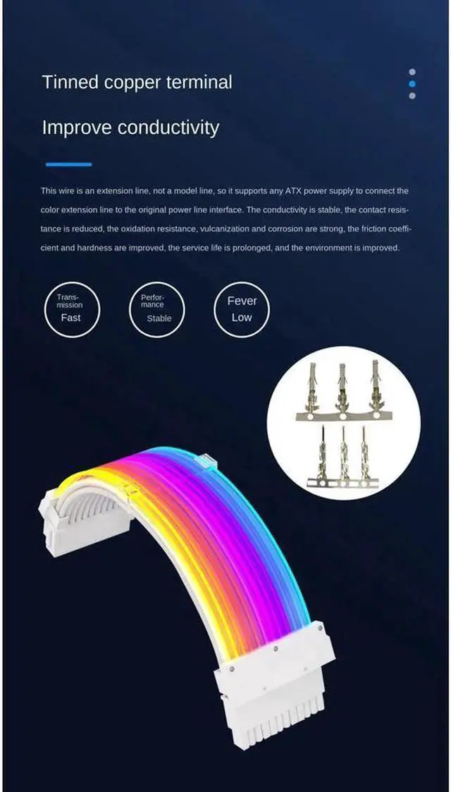 Alt view image 4 of 7 - RGB Power Extension Cable Power Luminous Cable,Power Connector Extension Cable,Dual Head Lamp 24Pin Row Acousto-Optic Synchronization,18AWG 41*0.16 Tinned Copper Wire,245mm,Arrayed Optical Fiber,Dual