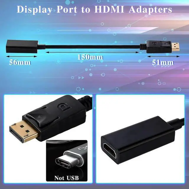 Alt view image 2 of 6 - AOMOPROING 20 Pack DisplayPort (DP) to HDMI Adapter Uni Directional DP to HDMI Display Cable Male to Female for Standard DP Port Computer Laptops 4K Transfer Projector Monitor TV Screen Converter