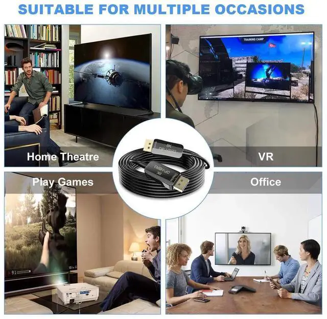 Alt view image 2 of 7 - Aomoproing Fiber 8K 4K DisplayPort Cable DP 1.4 HBR3 8K@60Hz 4K@144Hz High Speed 32.4Gbps Optical Fiber Slim and Flexible DP to DP Cable 10m 33ft