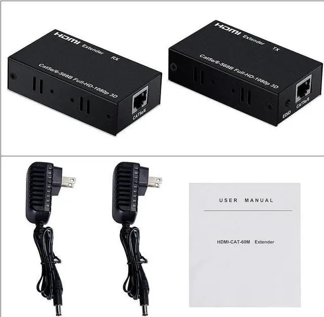 Alt view image 2 of 6 - AOMOPROING 196ft/60m HDMI Extender, HDMI Extender Over Cat 5e/6/7, Digital HDMI Ethernet Extender Adapter Support Full HD 1080P 3D, EDID Copy, Deep Color, Compatible with Fire Stick, Roku, Blue-ray