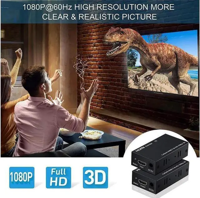 Alt view image 5 of 6 - AOMOPROING 196ft/60m HDMI Extender, HDMI Extender Over Cat 5e/6/7, Digital HDMI Ethernet Extender Adapter Support Full HD 1080P 3D, EDID Copy, Deep Color, Compatible with Fire Stick, Roku, Blue-ray