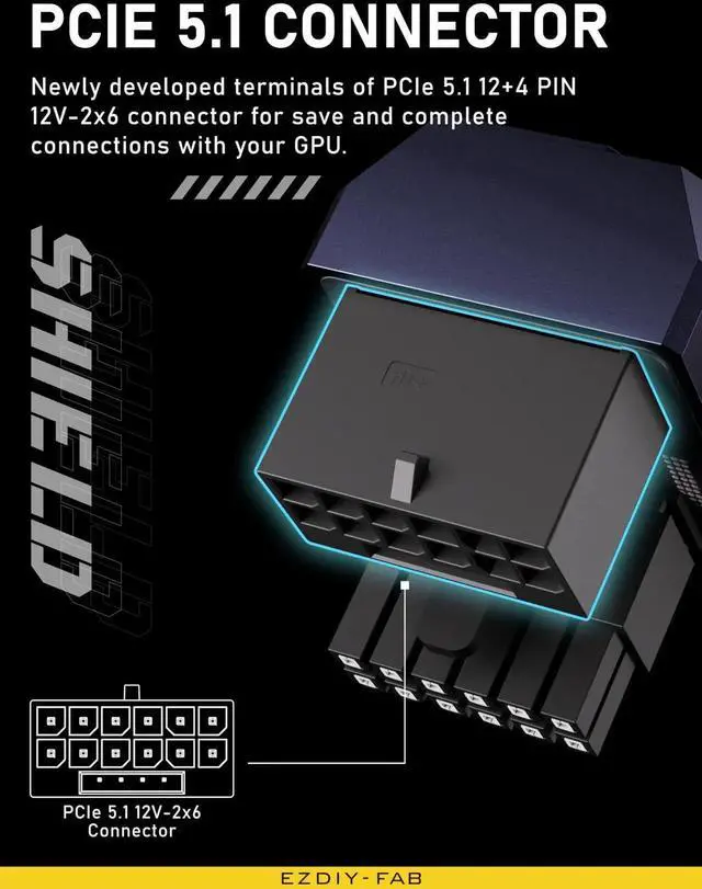 Alt view image 3 of 7 - Aomoproing  PCIe 5.0 GPU Power Adapter - 600W 12+4pin, 16pin 12VHPWR Connector, 12V-2x6 GPU Adapter, 180 Degree Right Angle - Compatible with RTX 3090Ti, 4070Ti, 4080, 4090 - RVS Type, Purple, 1 Pack
