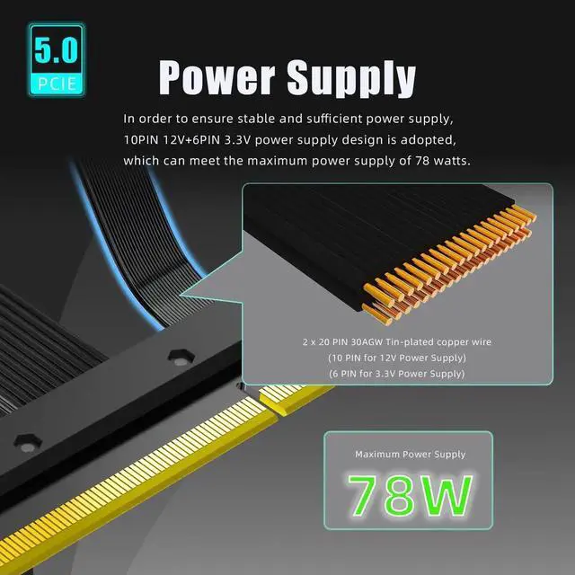 Alt view image 5 of 7 - Aomoproing  200mm PCIe 5.0 Riser Cable for RTX5090 RTX4090 RX9070 RX7900, Compatible with PCIe 5.0/4.0 GPUs, 90 Degree Right Angle for Vertical GPU Mount