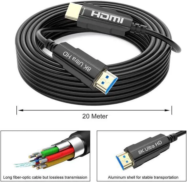Alt view image 2 of 7 - AOMOPROING 8K HDMI Fiber Optic Cable Real UHD HDR 8K 48Gbps 8K@60Hz 4K@120Hz HDMI 2.1 Support 3D HDCP2.2 HDMI Cable for PS4 SetTop Box HDTVs Projectors 15m 49.5ft