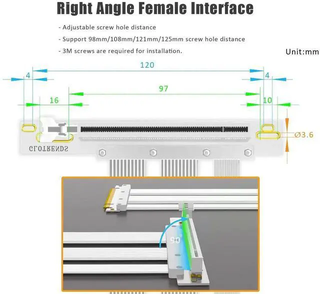 Alt view image 7 of 7 - Aomoproing  150mm PCIe 5.0 Riser Cable for RTX5090 RTX4090 RX9070 RX7900, Compatible with PCIe 5.0/4.0 GPUs, 90 Degree Right Angle for Vertical GPU Mount