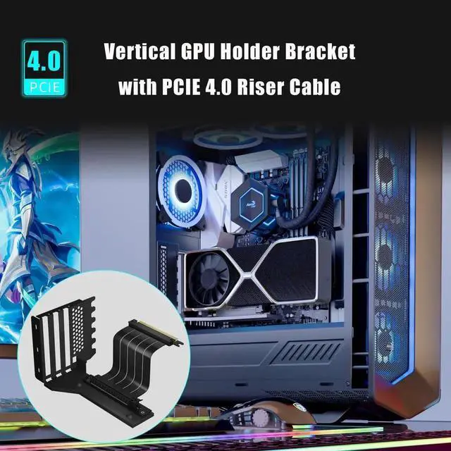 Alt view image 2 of 6 - Aomoproing   3-Slot GPU Support Bracket with 150mm PCIe 4.0 Riser Cable for GPU Vertical Mount, Compatible with RTX 40/30 Series and Radeon RX7000/RX6000 Series, PC Cases with Open PCI 7/8-slot Design