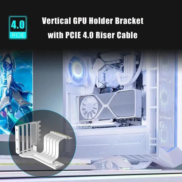 Alt view image 2 of 4 - Aomoproing  2-Slot GPU Support Bracket with 180mm PCIe 4.0 Riser Cable for GPU Vertical Mount, Compatible with RTX 40/30 Series and Radeon RX7000/RX6000 Series, PC Cases with Open PCI 7/8-slot Design