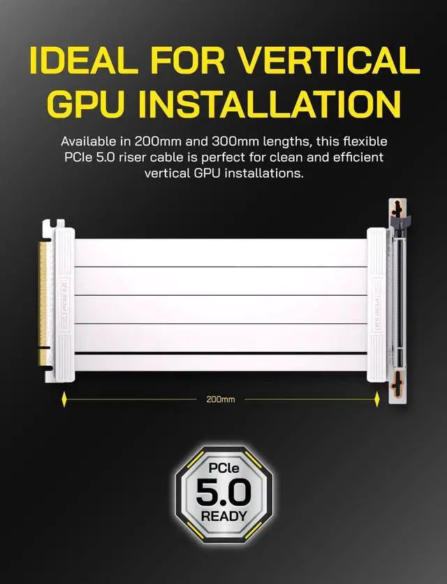 Alt view image 6 of 7 - Aomoproing PCIe 5.0 X16 Riser Cable,128GB/s Bandwidth, for RTX 50/40 & RX 9000/7000 GPUs, PCIe Extension Card, Backward Compatible with PCIe 4.0/3.0,Vertical GPU Mount,Right Angle-20cm,White