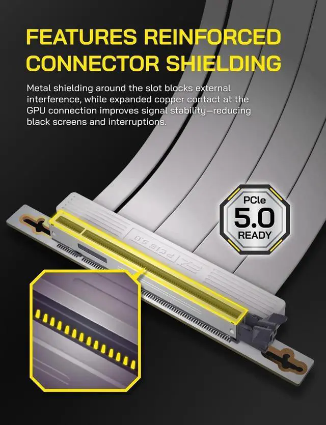 Alt view image 5 of 7 - Aomoproing PCIe 5.0 X16 Riser Cable,128GB/s Bandwidth, for RTX 50/40 & RX 9000/7000 GPUs, PCIe Extension Card, Backward Compatible with PCIe 4.0/3.0,Vertical GPU Mount,Right Angle-20cm,White