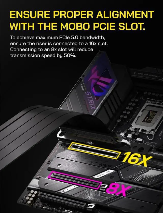 Alt view image 3 of 7 - Aomoproing PCIe 5.0 X16 Riser Cable,128GB/s Bandwidth, for RTX 50/40 & RX 9000/7000 GPUs, PCIe Extension Card, Backward Compatible with PCIe 4.0/3.0,Vertical GPU Mount,Right Angle-20cm,Black