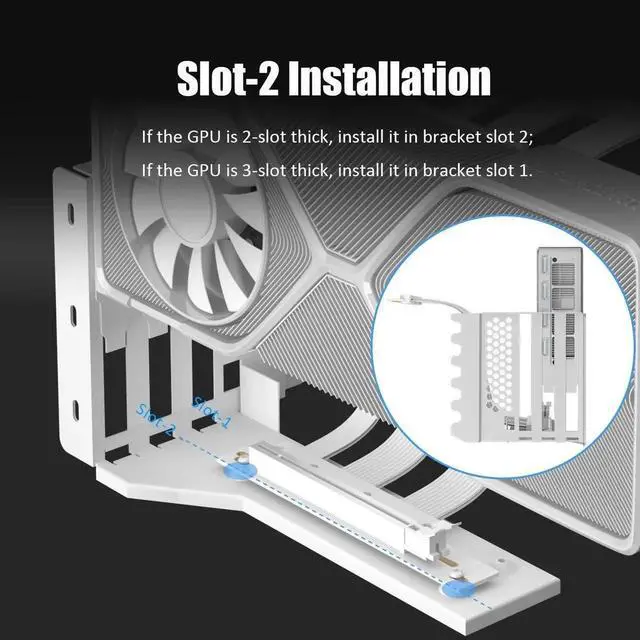 Alt view image 7 of 7 - Aomoproing  2-Slot GPU Support Bracket with 180mm PCIe 5.0 Riser Cable for GPU Vertical Mount, Compatible with RTX5090 RTX4090 RX9070 RX7900, PC Cases with Open PCI 7/8-slot Design