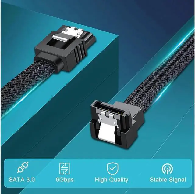 Alt view image 4 of 7 - Aomoproing SATA III Cable, 6Gbps 90 Degree Right Angle HDD SDD Data Cable, SATA 3.0 Nylon Braided Cable with Locking Latch for SATA HDD, SSD, CD Driver, CD Writer(20 Inch, Black,5 Pack)