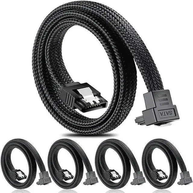 Main image of Aomoproing SATA III Cable, 6Gbps 90 Degree Right Angle HDD SDD Data Cable, SATA 3.0 Nylon Braided Cable with Locking Latch for SATA HDD, SSD, CD Driver, CD Writer(20 Inch, Black,5 Pack)