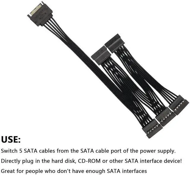 Alt view image 7 of 7 - Aomoproing SATA Power Splitter Cable - 15Pin Male to 5 Female Power Extension Hard Drive Cable for HDD, SSD and Optical Drives - 23.5cm