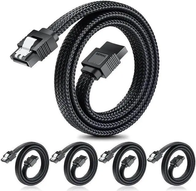 Main image of Aomoproing SATA III Cable Electop 6Gbps Straight HDD SDD Data Cable SATA 3.0 Nylon Braided Cable with Locking Latch for SATA HDD SSD CD Driver CD Writer(20 Inch Black 5 Pack)
