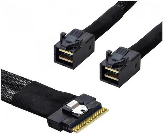 Alt view image 6 of 6 - Aomoproing PCI-E Ultraport Slimline SAS Slim 4.0 SFF-8654 8i 74pin to Dual SFF-8643 4i Mini SAS HD Cable PCI-Express 80CM