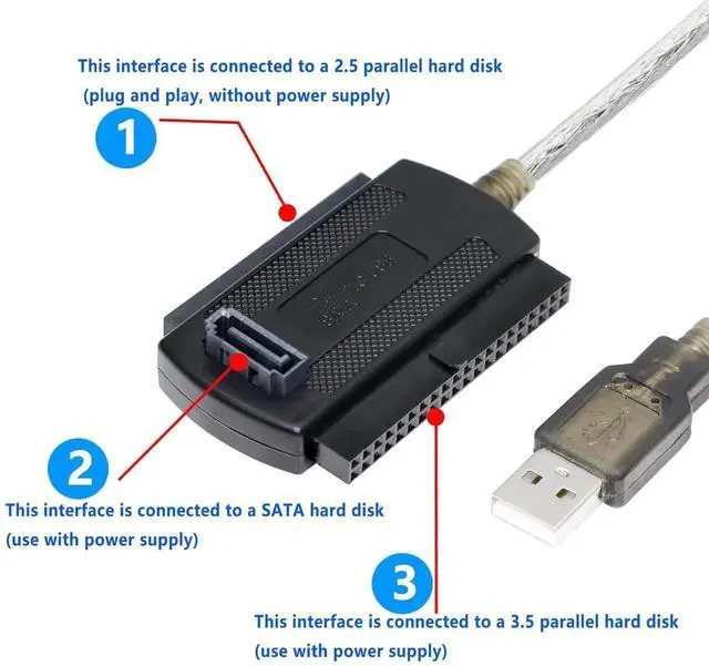 Alt view image 5 of 7 - Aomoproing USB to SATA IDE Converter Cable Adapter USB 2.0 to 2.5/3.5/5.25in IDE and SATA Adapter Cable (1.8FT White)
