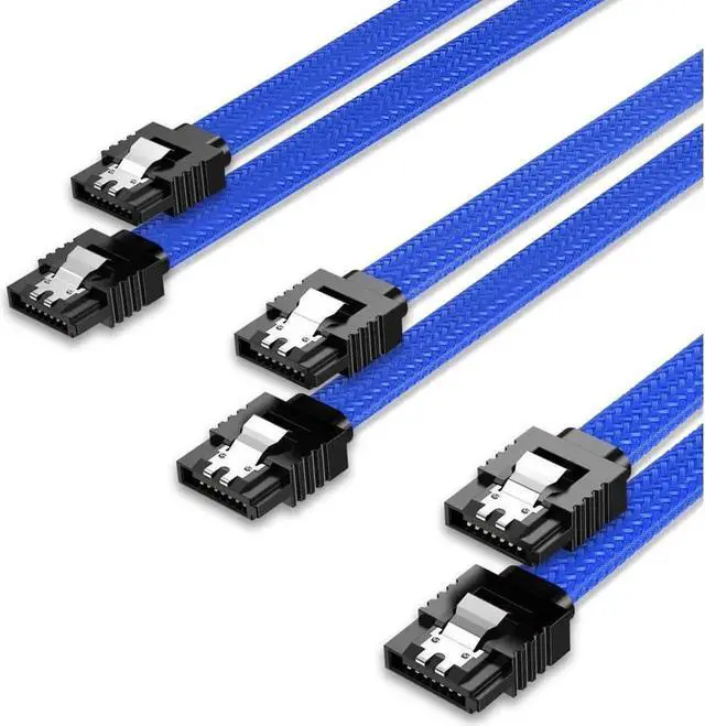 Main image of Aomoproing SATA Cable III 3 Pack 6Gbps Straight HDD SDD Data Cable with Locking Latch 18 Inch for SATA HDD, SSD, CD Driver, CD Writer, Blue