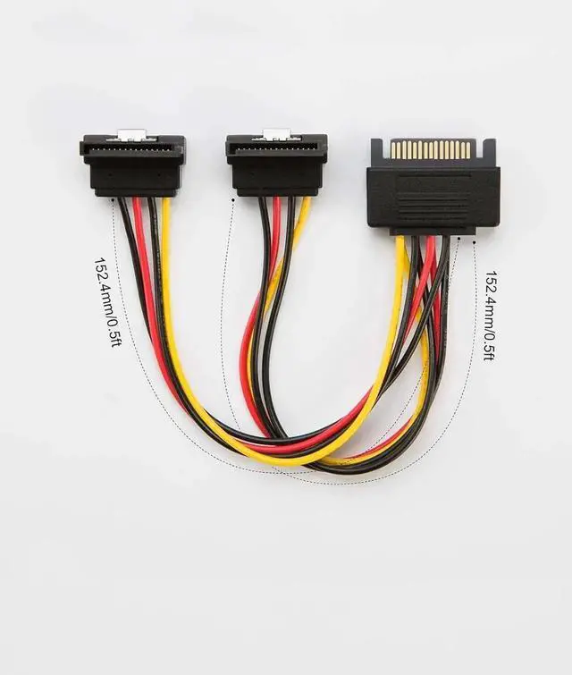 Alt view image 2 of 5 - Aomoproing SATA Power Cable, 2-Pack 8-Inch SATA 15 Pin Male to 2XSATA 15 Pin Down Angle Female Power Splitter Cable