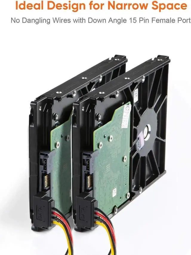 Alt view image 3 of 5 - Aomoproing SATA Power Cable, 2-Pack 8-Inch SATA 15 Pin Male to 2XSATA 15 Pin Down Angle Female Power Splitter Cable