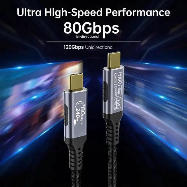 Alt view image 6 of 6 - Aomoproing 3.3ft USB 5 Cable, 80 Gbps Data Transfer, Dual 8K/16K Display Support, 240W Charging, USB-C to USB-C for Laptops, Monitors & PCs