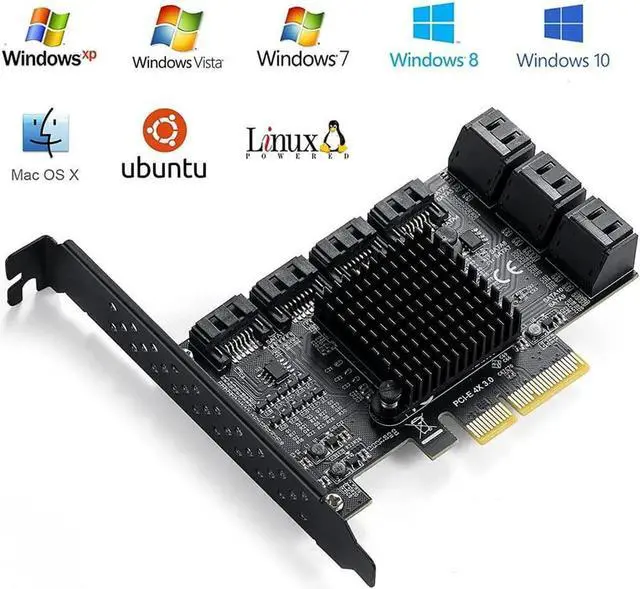 Alt view image 7 of 7 - Aomoproing PCIe SATA Controller Card 10 Port with 10 SATA Cables and Low Profile Bracket - 6Gbps SATA 3.0 PCIe Card,Support 10 Port SATA 3.0 Devices