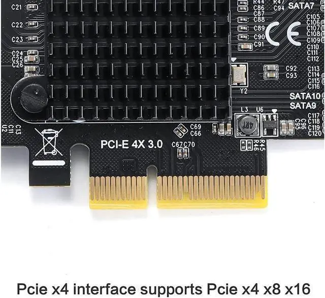 Alt view image 6 of 7 - Aomoproing PCIe SATA Controller Card 10 Port with 10 SATA Cables and Low Profile Bracket - 6Gbps SATA 3.0 PCIe Card,Support 10 Port SATA 3.0 Devices